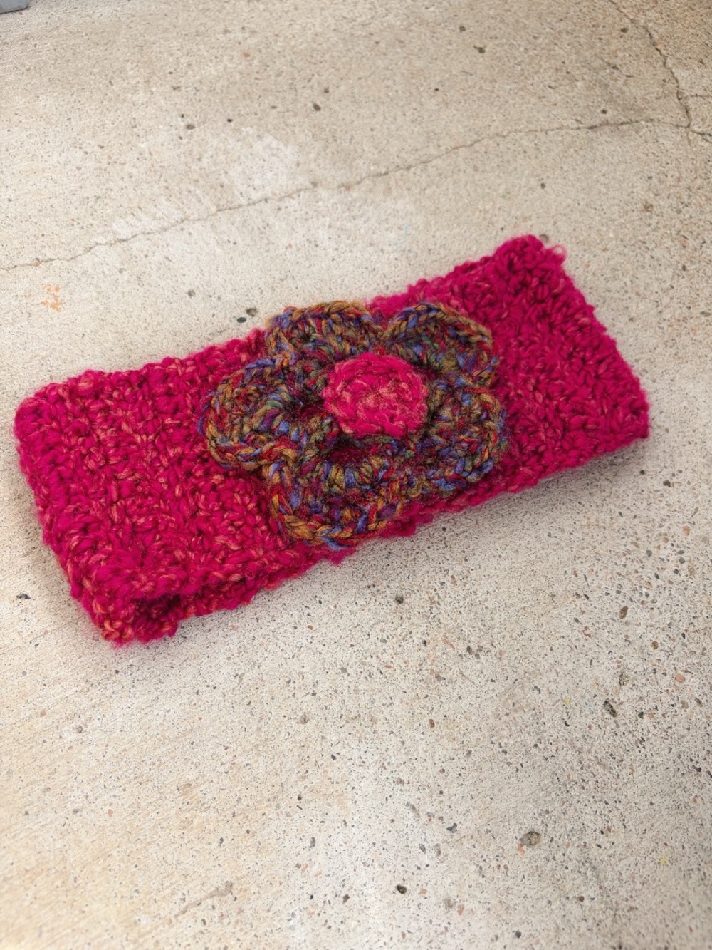 Handmade Crocheted Hot Pink Headband/Earwarmer with Flower